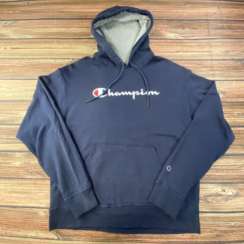 Champion Reverse Weave Navy Blue Logo Pullover Hoodie Men's Sz L Active Wear